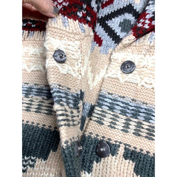 SUNDANCE Juneau Skies Long Sweater Coat Womens PXS Fair Isle Western Chunky Knit - Picture 9 of 11